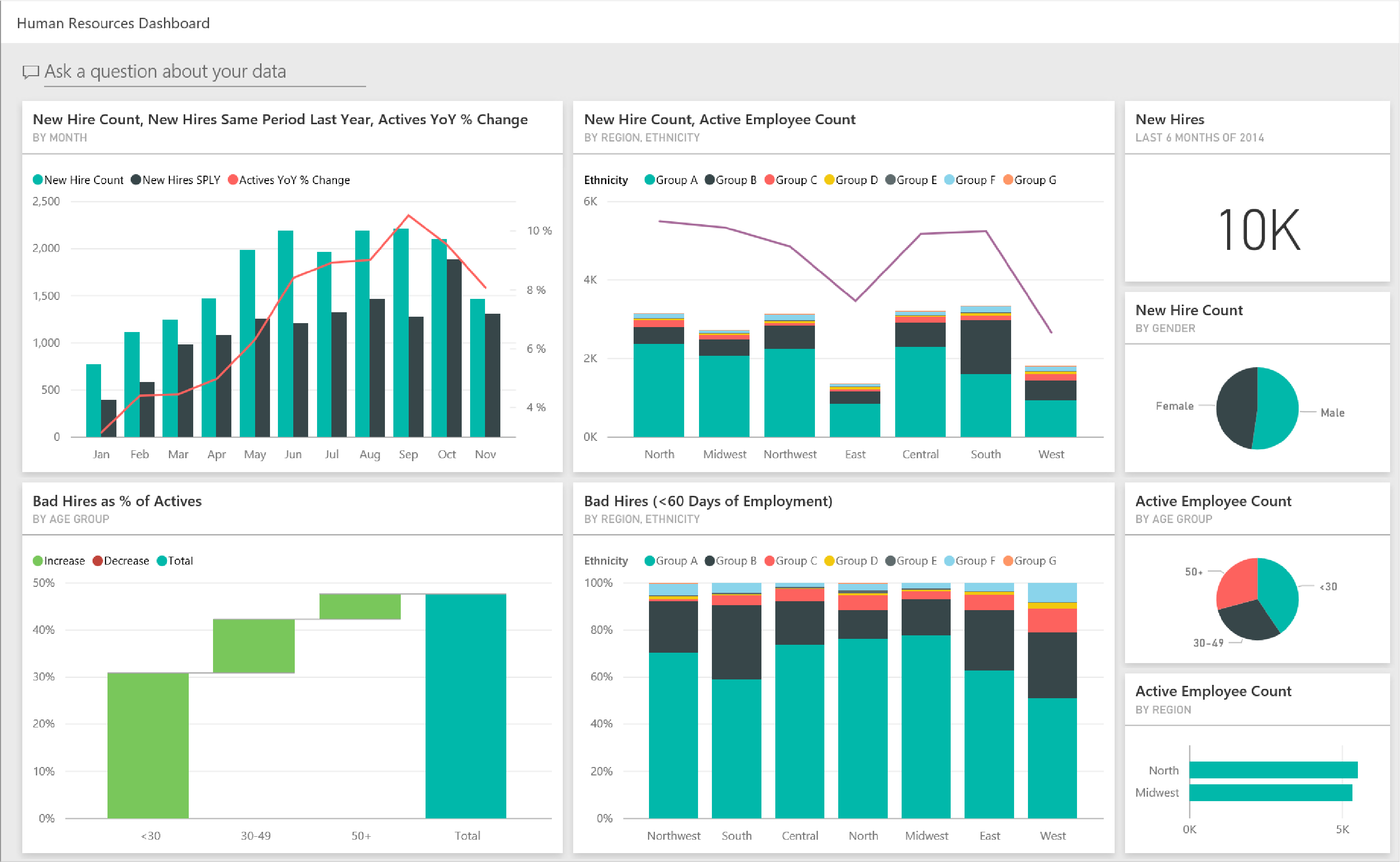 Power BI recruitment analytics software dashboard.