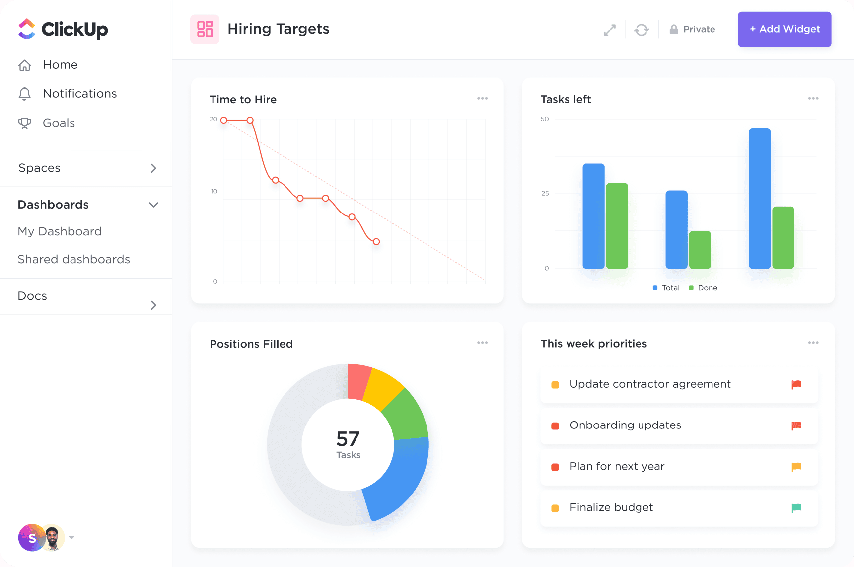 Clickup workforce planning software dashboard.