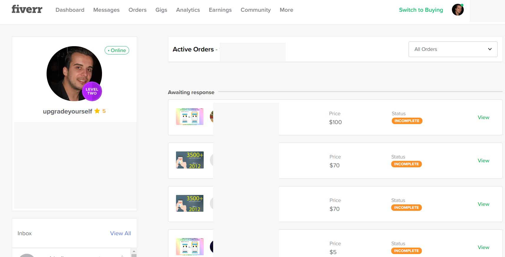 Fiverr freelance recruitment software dashboard.