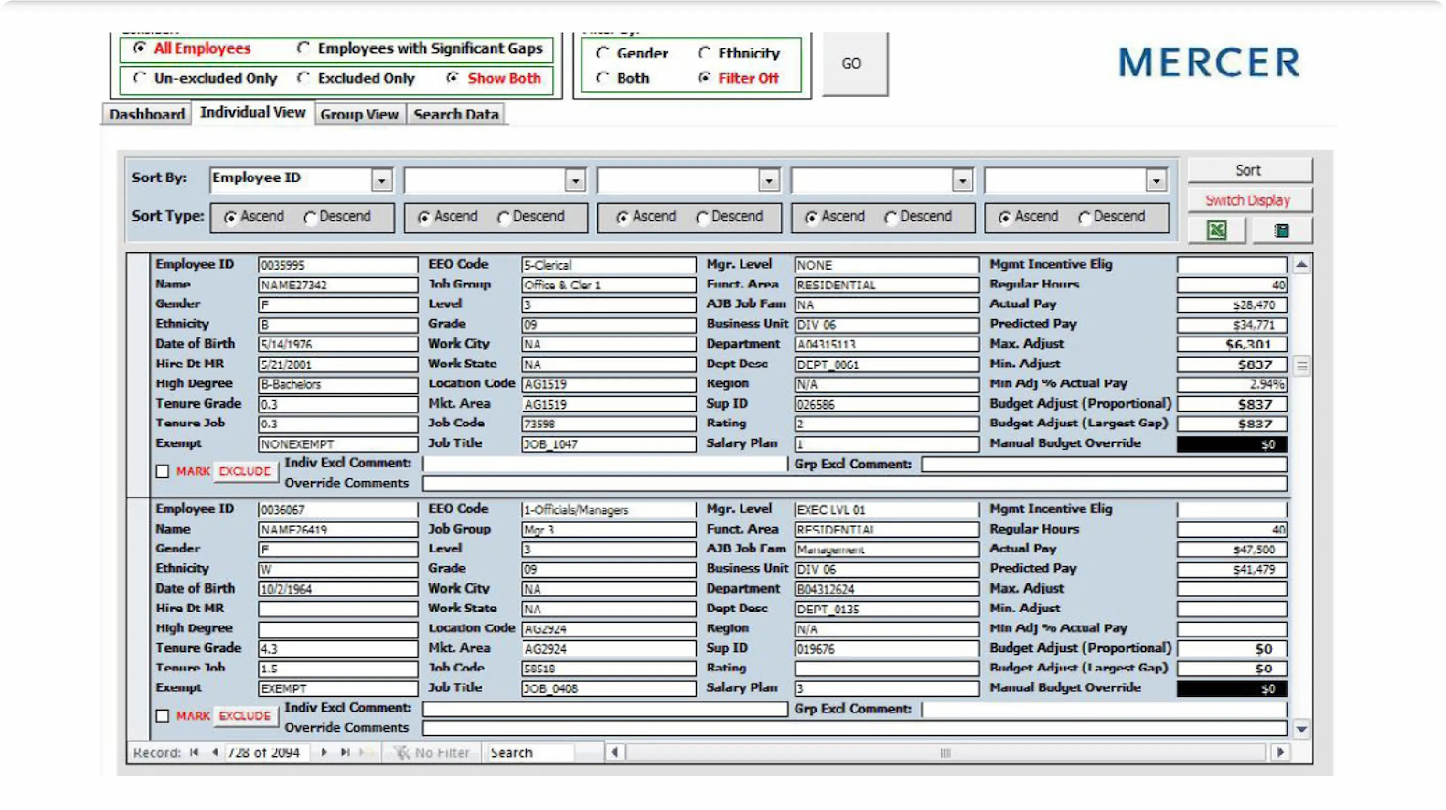 Mercer pay equity software dashboard.