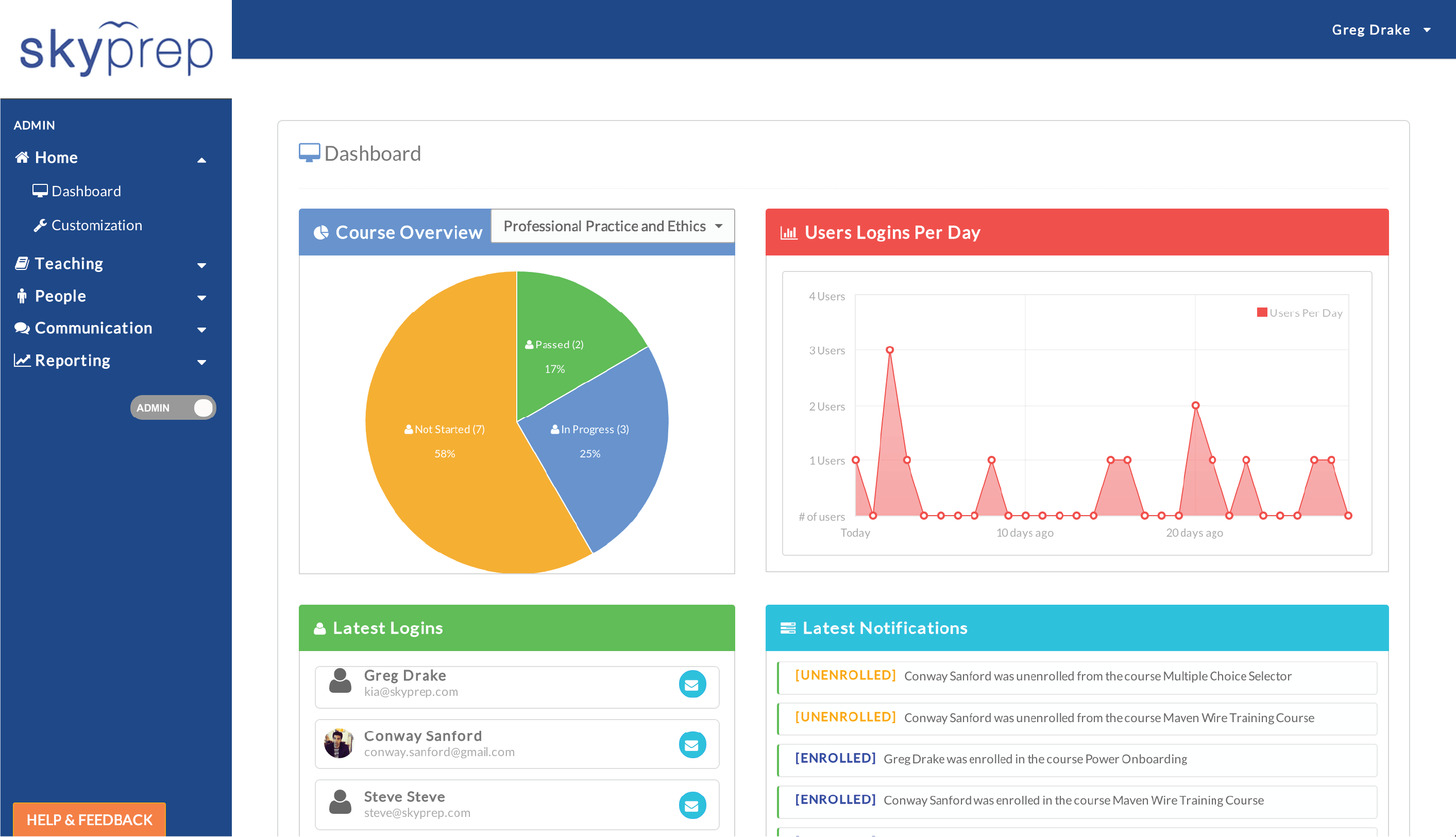 Skyprep training management software.