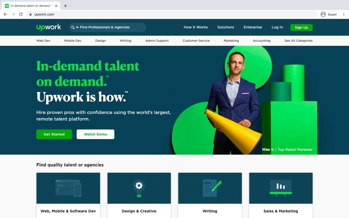 Upwork freelance recruitment software dashboard.